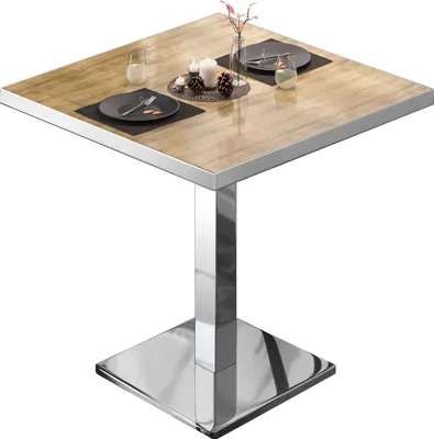 Produktbild von BM | Bistrotisch | B:T:H 60 x 60 x 75 cm | Eiche / Edelstahl | Quadratisch | Edelstahl Rand | Bistro Tisch Esstisch