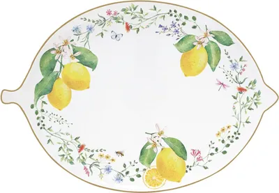 Produktbild von Servierplatte Fleurs et Citrons oval in Zitronenform 30x21,5cm Easy Life