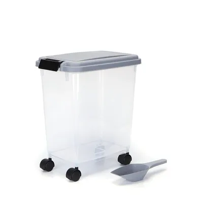Produktbild von 20 L Hundefutter Aufbewahrung mit Rollen,Futterbehälter für Haustiere,  für Haustiere, Lebensmittelbox mit Rädern, Klappdeckel, Luftdicht, Transparent