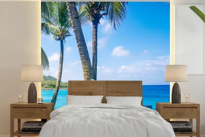Produktbild von MuchoWow® Fototapete für Wohnzimmer oder Schlafzimmer Wandtapete Vinyl Motivtapete Kolumbien - Palmen - Strand - 240x240 cm - Schlafzimmer-Tapete