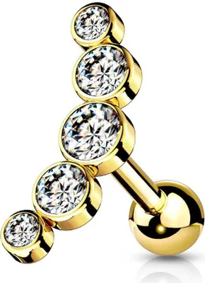 Produktbild von Helix Piercing „5 Kristalle gebogen“ Gold/Klar