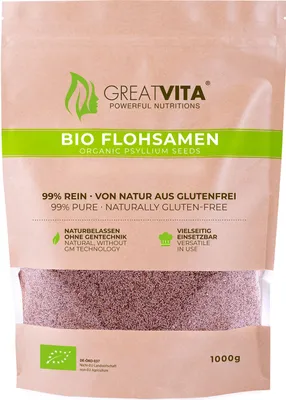 Produktbild von GreatVita ganze Flohsamen 1000g, 99% rein | aus biologischem Anbau