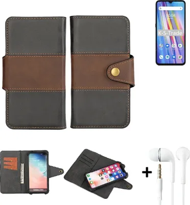 Produktbild von K-S-Trade Handyhülle Schutzhülle Bookstyle Wallet-Case kompatibel mit UMIDIGI A11 + earphones Bumper rundumschutz schwarz-braun 1x