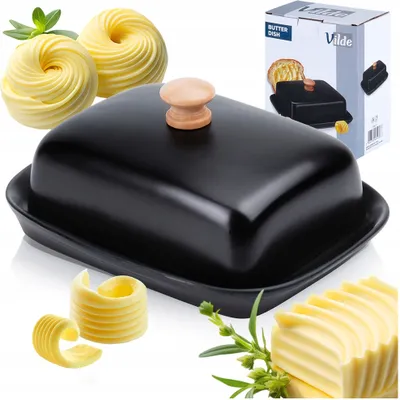 Produktbild von Vilde Butterdose Keramik 16x12x7cm Schwarz mit Holzgriff Elegant Küche