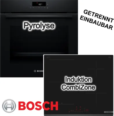 Produktbild von Herdset BOSCH Backofen Pyrolyse 3D Heißluft 71L Induktionskochfeld CombiZone PowerBoost