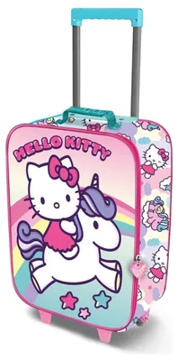 Imagen del producto de Maleta con ruedas 3D de Hello Kitty, diseño de unicornio, 46 cm