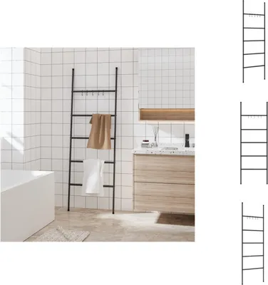 Obrázok produktu pre vidaXL Rebríkový držiak na uteráky s 5 tyčami čierny 58x175 cm žehlička - Držiak na uteráky