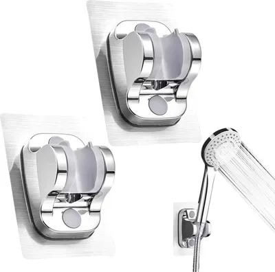 Produktbild von Brausehalter Verstellbar Duschhalterung Ohne Bohren Duschkopfhalterung Selbstklebend Wasserdicht Duschkopf Halterungen für die wand Bad (2 Stück/ Silver)