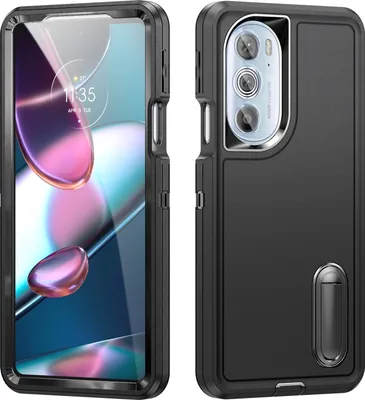 Immagine prodotto di Custodia per Motorola Edge 30 Pro / Edge + 2022 Custodia protettiva ibrida antiurto a tre strati con supporto nero