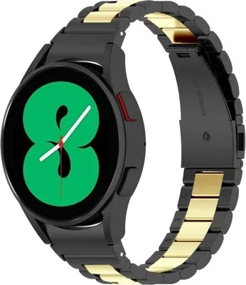 Produktbild von Strap-it Stahlgliederarmband – Samsung Galaxy Watch 7 (40 & 44 mm) / Watch 6 (Classic) / Watch 5 (Pro) / Watch 4 (Classic) / FE – Metall-Edelstahlarmband für Galaxy Watch – Schwarz/Gold