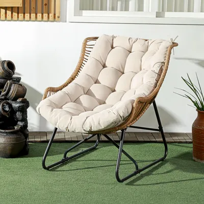 Produktbild von Gartensessel PE-Rattan Stahl, Outdoor Lounge Sessel mit Auflage, Polyrattan Rattanoptik, Khaki | 101x75x90 cm | 12 kg | verstellbare Füße