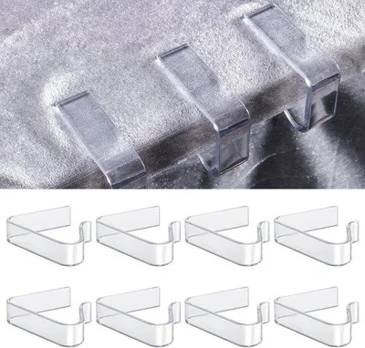 Immagine prodotto di Set di 8 fermatovaglie in plastica, trasparenti, per tavoli spessi, ideali per la casa, all'aperto e in campeggio