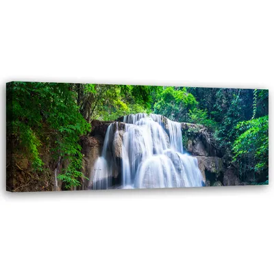Produktbild von Leinwandbild Wasserfall Natur Grün 120x40 Feeby Grün bild für die wand bereit zum aufhängen