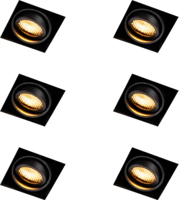 Produktbild von QAZQA - Set mit 6 Einbaustrahlern schwarz verstellbar rahmenlos - Oneon Honey I Wohnzimmer I Schlafzimmer - Stahl - LED geeignet GU10
