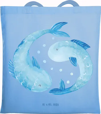 Produktbild von Mr. & Mrs. Panda Tote Bag Sternzeichen Fische - Sky Blue - Geschenk, Sternbild, Laptoptasche, Geburtstag Februar, Tasche, Fisch, schulterbeutel, Shopping, Einkaufstüte