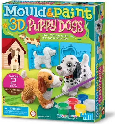 Productafbeelding van 4M Mould & Paint Puppy Honden Kit, Maak 2 x 6,5 cm 3D Puppies, Craft Set