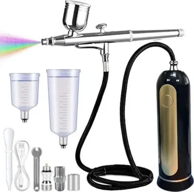 Produktbild von Luftdruck-Airbrush-Set mit Kompressor - Luftdruck-Airbrush-Gerät - Vollständiges Set mit Luftdruck-Airbrush