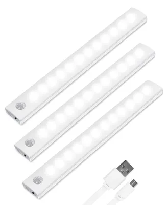Image de Éclairage LED pour armoires avec détecteur de mouvement, 25 cm, 12 LED, rechargeable par USB-C, éclairage sous meuble de cuisine, éclairage pour placards, éclairages LED pour armoires et couloirs, lot de 3 – 25 cm × 3, lumière froide