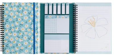 Obrázok produktu pre Spirálový zápisník formátu A5 s poznámkovými lístočkami, motív kvetov, rozmer 21 x 14,5 cm, papier 100 g/m², linkovaný, 450 poznámkových lístočkov, 100 strán zápisového papiera, elastická páska