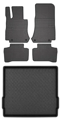 Image de Tapis en caoutchouc + bac de coffre pour Mercedes-Benz GLC Coupé C253 2015-2022 (coffre standard) – 5 pièces, noirs, sur mesure