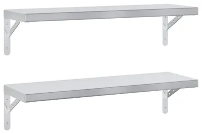 Immagine prodotto di Set di 2 mensole a parete in acciaio inossidabile, dimensioni 75 x 23,5 cm