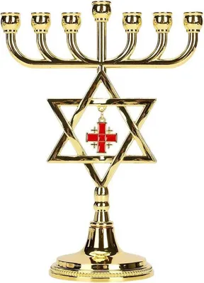 Productafbeelding van Famanu Menorah kaarsenhouder met Davidster - Elegante Joodse decoratie - 17 cm hoog