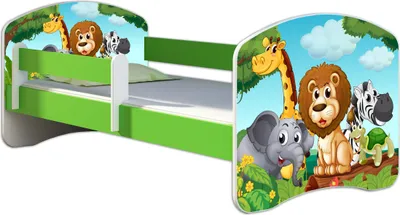 A children's bed with a jungle animal theme.