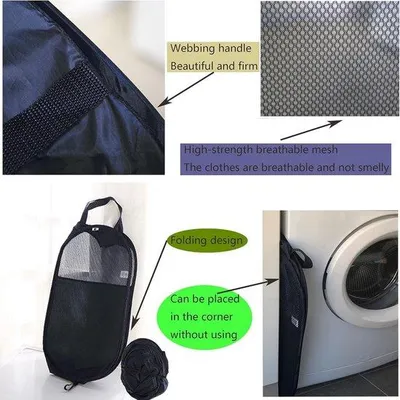 Produktbild von Klappbare Wäschetasche Mesh Schwarz mit Griffen