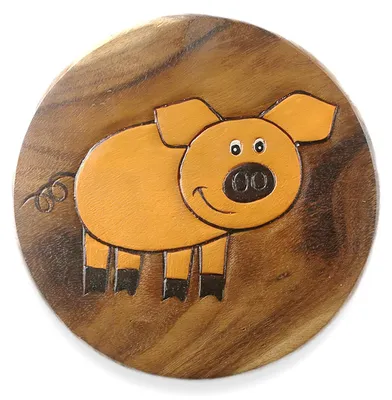 Produktbild von Tokoindah Kinderhocker Schwein – Schemel aus Massivholz, in Handarbeit gefertigt & bemalt, runder Sitzhocker fürs Kinderzimmer
