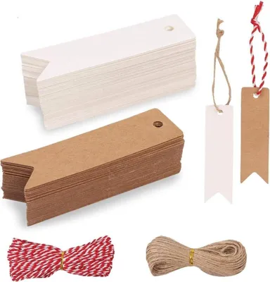 Produktbild von 200 Stk. Kraftpapier Anhänger Geschenkanhänger Jute Schnur Hochzeit Weihnachten