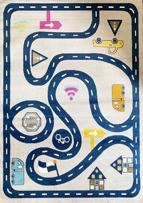 Kinderteppich Spielteppich Straße Auto Verkehr | Teppich für Kinderzimmer | Grau oder Blau, Farbe:Blue, Maße:140x200 cm