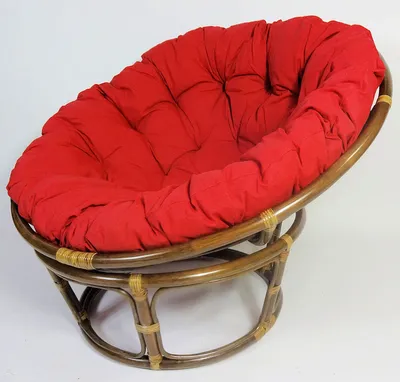 Produktbild von Rattan Papasan Sessel , Papasansessel inkl. hochwertigen Polster , D 115 cm , Fb. darkbrown , Polster rot