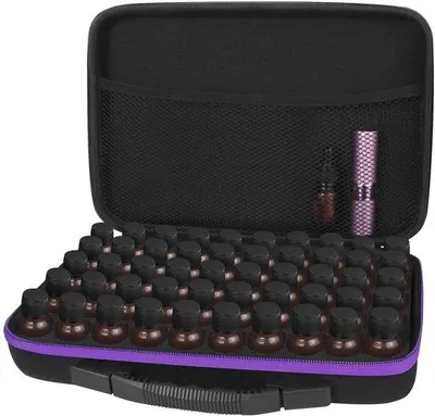 Produktbild von Aufbewahrungstasche für ätherische Öle, 60 Fächer – Tragetasche für 5 ml, 10 ml und 15 ml Flaschen – Ideal zum Schutz und Transport wertvoller Öle