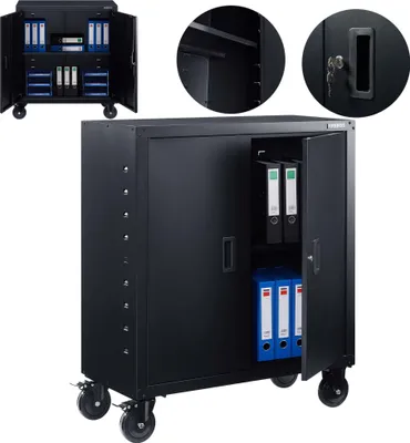 Produktbild von AREBOS Aktenschrank 90 x 90 x 40 cm, Rollen-Set, Büroschrank, Aktenschränke, Lagerschrank, Materialschrank, Höhenverstellbarer Einlegeboden, Schwarz