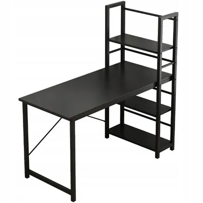 Produktbild von Schwarzer Computertisch im Loft-Stil für Schüler im Industrial-Look mit Regal und Ablagen, 120 cm
