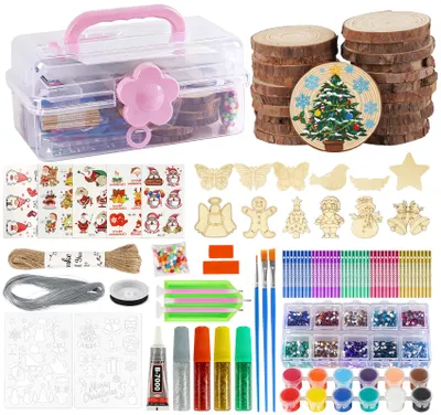 Produktbild von 22 Stück Weihnachts-Baumscheiben zum Basteln (8-9 cm), Holzscheiben mit Loch für den Weihnachtsbaumschmuck, Kreatives DIY-Bastelset für Kinder