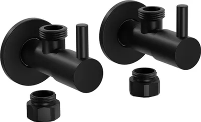 Produktbild von Design-Eckventil 2er-Pack Schwarz matt massiv Anschluss 3/8' inkl. Rosette 7009