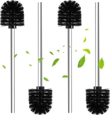 Produktbild von Set mit 4 Toilettenbürsten – Schwarze Toilettenbürste mit Edelstahlgriff – Durchmesser 6,5 cm – Gründliche Reinigung für das Badezimmer