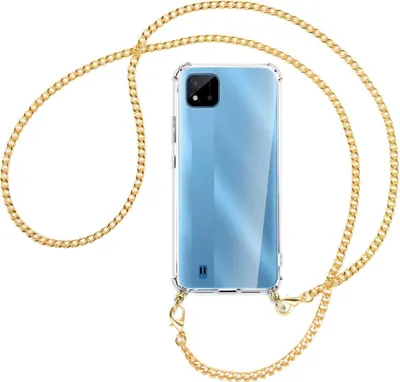 Produktbild von Handykette Backcover-Schutzhülle mit Band (Metall goldfarben) für Realme C11 2021 / C20 / C20A - goldfarbene Kette