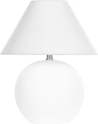 Produktbild von BELIANI Tischlampe Wollweiß Keramiksockel Leinenschirm 41 cm Textiltrommel Nachttisch Wohnzimmer Schlafzimmer Beleuchtung Traditionell