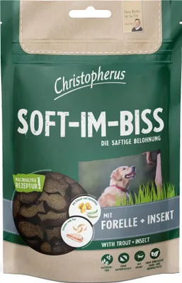 Produktbild von Christopherus Snacks Soft-Im-Biss Forelle + Insekt, 125 g, Hundeleckerli