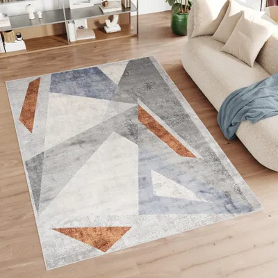 Produktbild von Teppich Wohnzimmer Schlafzimmer Kurzflor Modern Meliert Design Grau Creme  120 x 170 cm