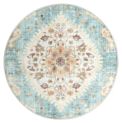 Produktbild von Vintage Gartenteppich Rund - Santo Mandala Hellblau