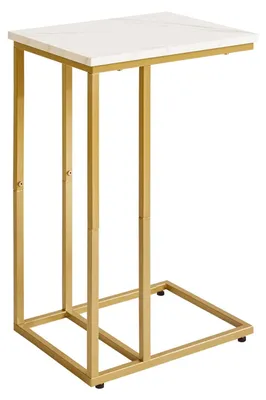 Image de Table d'appoint en forme de C, avec plateau en bois et structure dorée