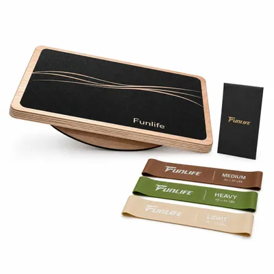 Produktbild von FunLife Flowdesign-Set Balance Board mit 3 Widerstandsbändern , Wippbrett für Gleichgewicht, Koordination und Homeoffice, rutschfest, bis 159 kg, KI-generiertes Bild