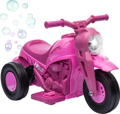 Image de AIYAPLAY Moto électrique enfants, 3 roues, 6 V, 3 km/h, voiture électrique enfants avec fonction de bulles, effets lumineux et sonores, 2 à 5 ans, charge max. 30 kg, rose