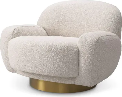 Produktbild von Casa Padrino Luxus Drehsessel Creme / Messing 95 x 90 x H. 70 cm - Moderner Wohnzimmer Sessel - Luxus Wohnzimmer Möbel