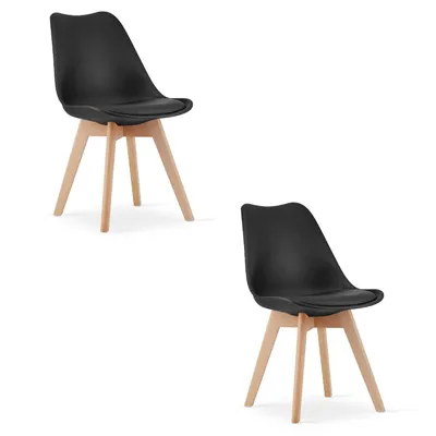 Produktbild von Home Collective 2er Set Esszimmerstuhl Stuhl Wohnzimmerstuhl 2x schwarz mit Kunststoffbeinen in natur, bequemer & stabiler Schalenstuhl