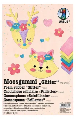 Produktbild von URSUS Moosgummi Glitter Pastell 20x30cm 6 Blatt
