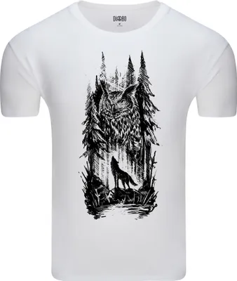 Produktbild von Diarbo Herren T-Shirt mit Aufdruck Wildtierporträts Wolf und Eule Weiß Gr.XXL
